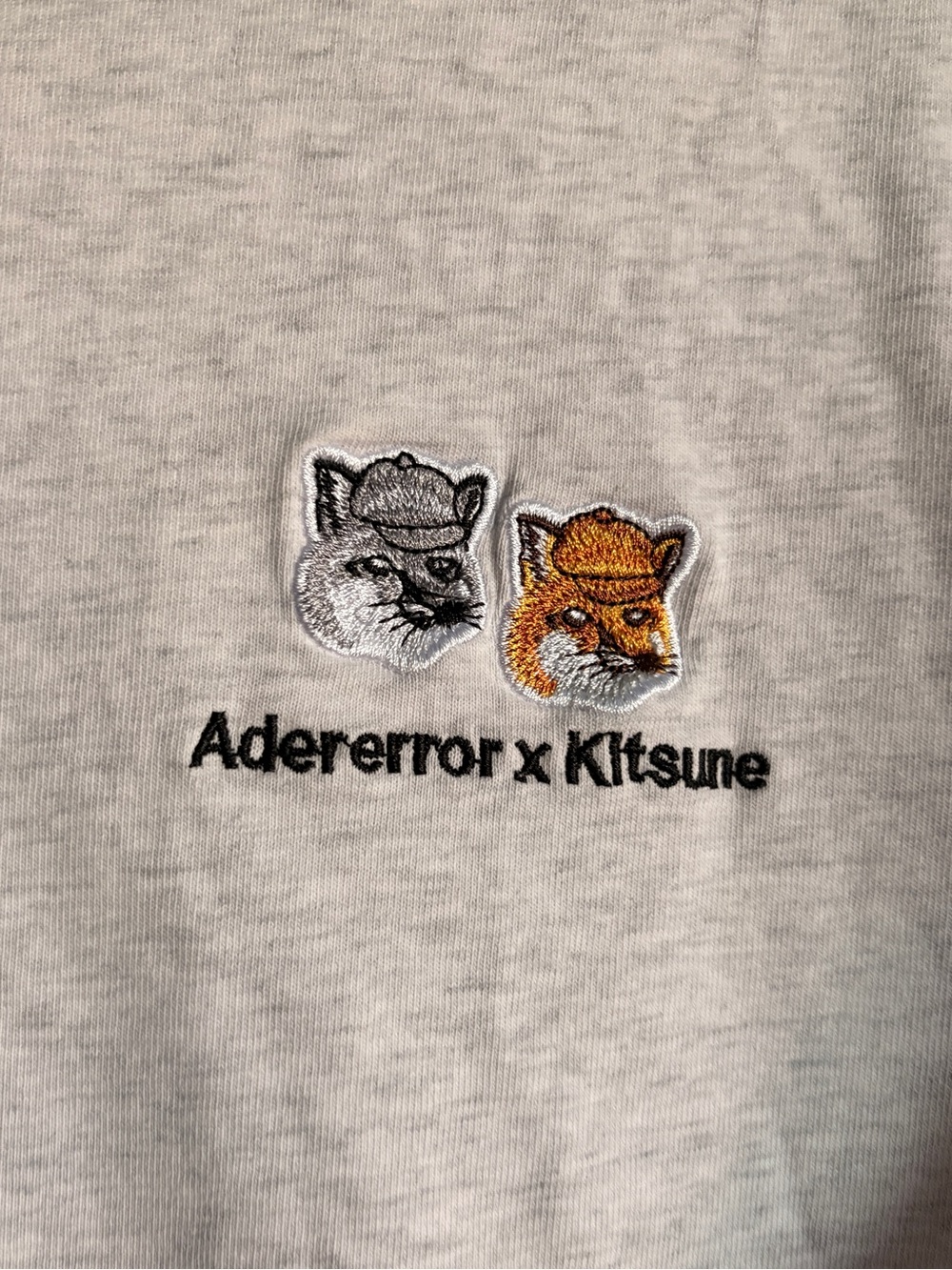 Ader Error x Kitsune Gray T-Shirt with Embroidered Fox Patch | Unisex A1